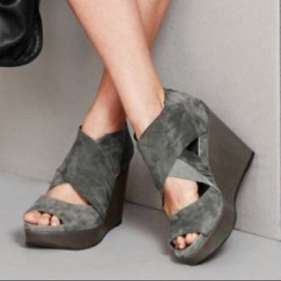 Eileen Fisher Shoes - Eileen Fisher Draw Suede Wedge Crossover Sandals Size 8